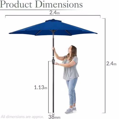 Christow Tilting Garden Parasol with Aluminium Pole and UPF 50+ Polyester Canopy, Blue, Diameter: 240 cm – 5