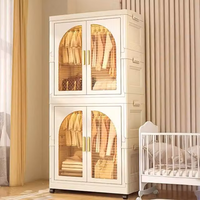 Living and Home 2 Tier Folding Wardrobe Storage Bins with Hinged Doors in White – 1
