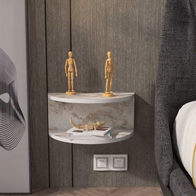 Decorotika Bella Floating Nightstand in White and Grey Marble Effect