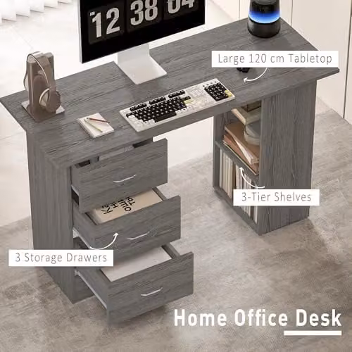 HOMCOM Grey Computer Desk with Drawers, W/D/H: 120 x 49 x 72 cm – 3