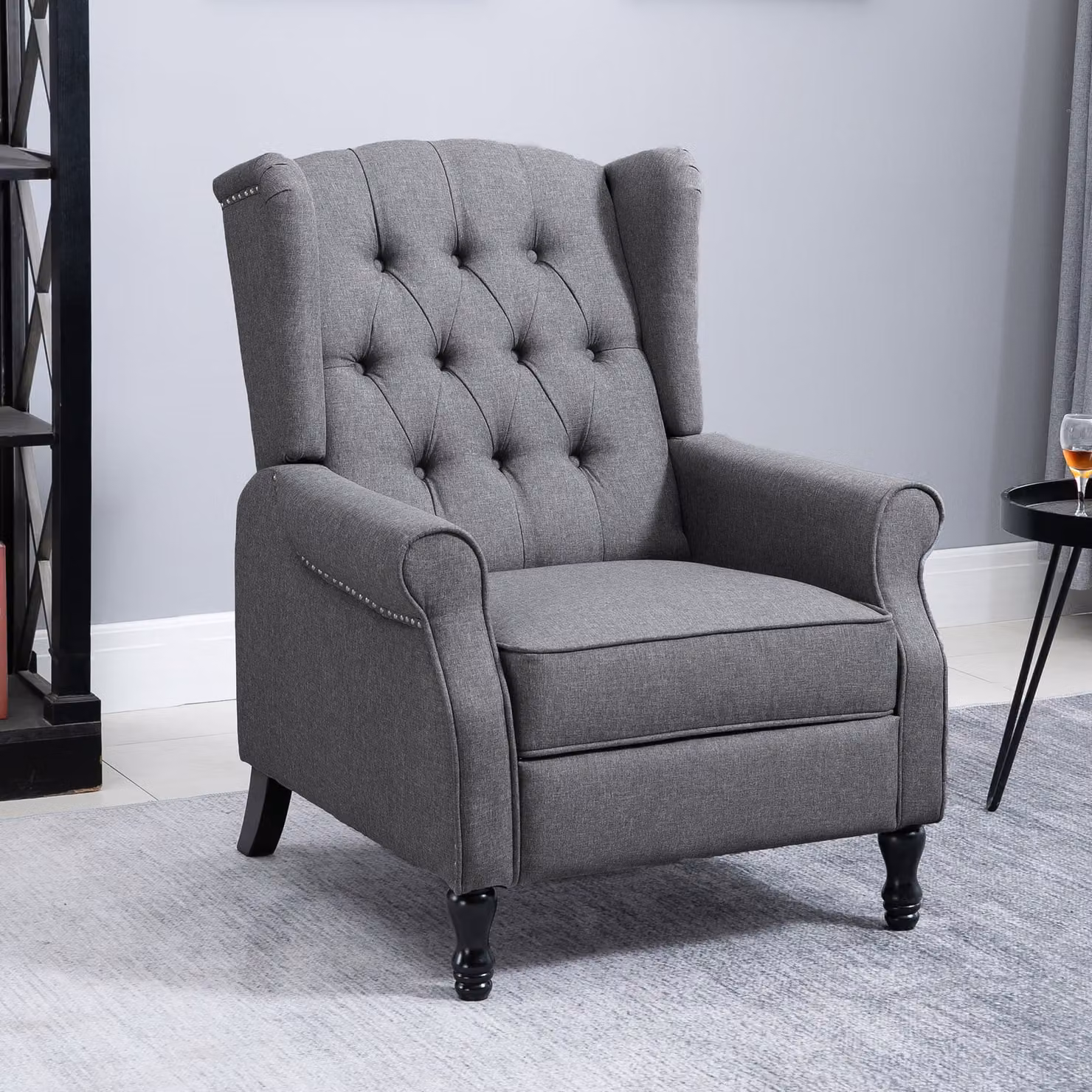 HOMCOM Grey Fabric Recliner Armchair with Integrated Footrest and Armrests – 2