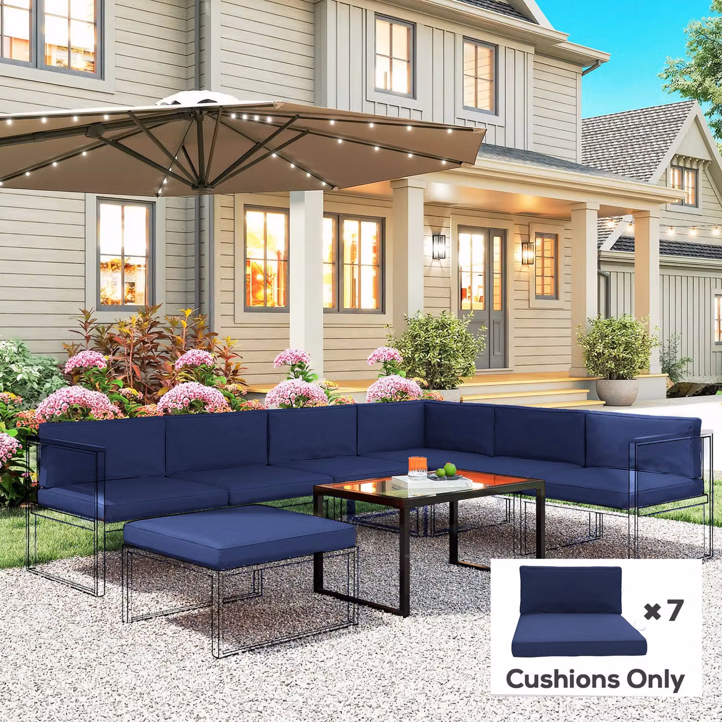Outsunny 14-piece Rectangular Dining Set Cushion Set in Blue Polyester – 2