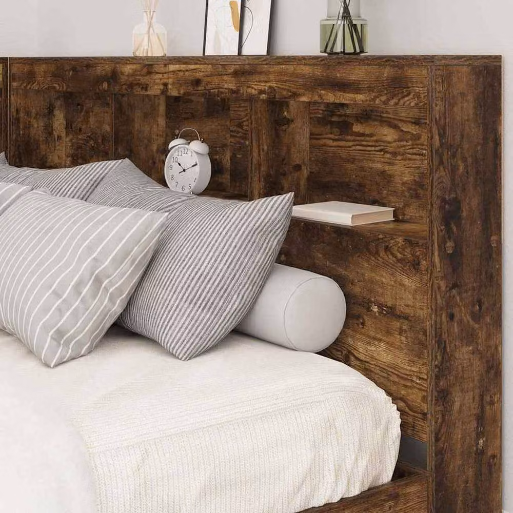 Berkfield Home Storage Headboard with Shelf in Smoked Oak Brown, Width: 140 cm – 4