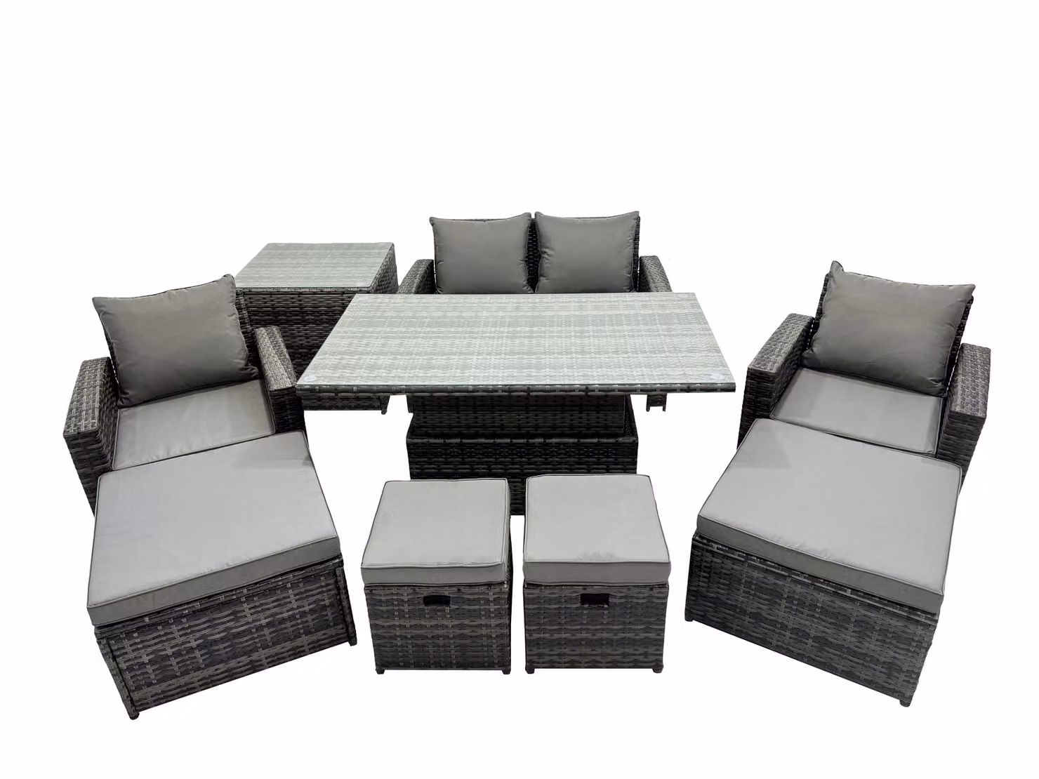 Fimous Outdoor Love Sofa Set 8 Seat Rattan Garden Furniture Set with Side Table in Dark Grey – 2