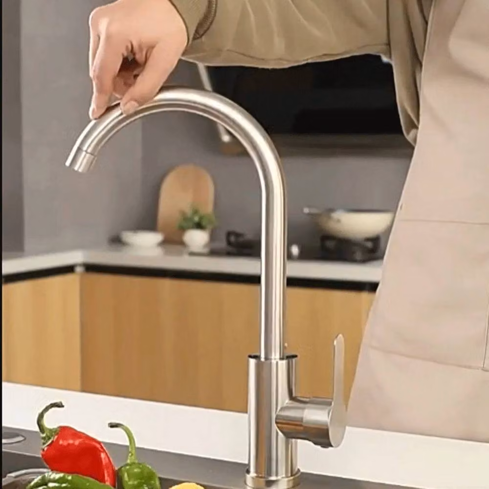 Kelvenix Single Lever Kitchen Sink Mixer Tap with Swivel Spout in Brushed Silver, W/D/H: 52 x 34 x 18 cm – 3