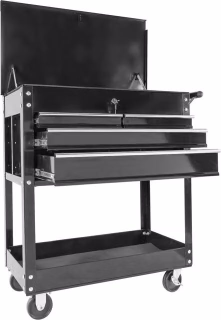 Phoenix Safe Company TC3316BK Portable Multifunctional Tool Cart with 3 Drawers and 1 Lockable Compartment, Black
