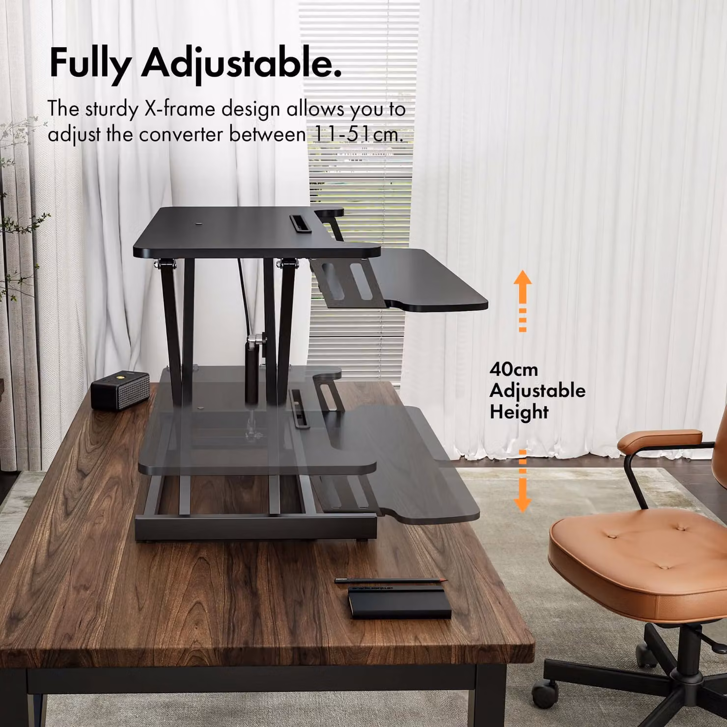 VonHaus Height Adjustable Standing Desk Converter in Black with Keyboard Shelf – 3