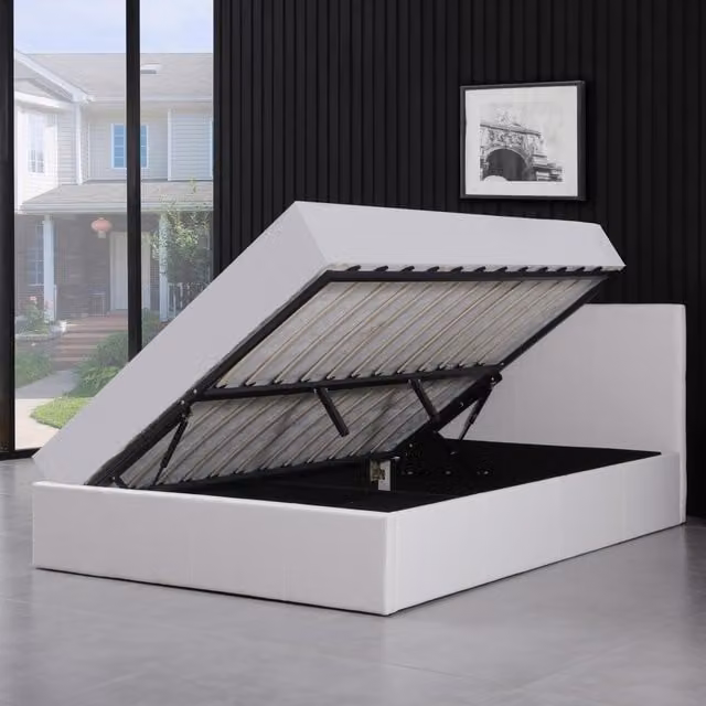 Kosy Koala Single Ottoman Storage Bed with Mattress, White Synthetic Leather Upholstered Frame, W/D/H: 90 x 190 cm
