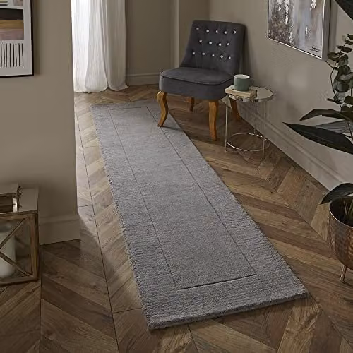 Mayfair Hand-Knotted Natural Wool Area Rug in Silver, W: 60 cm, L: 230 cm – 2