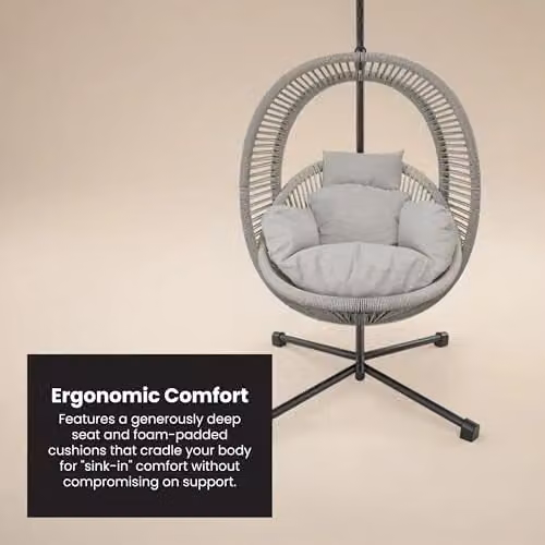 Solace+Co Lana Rattan Egg Chair with Stand in Light Beige – 4