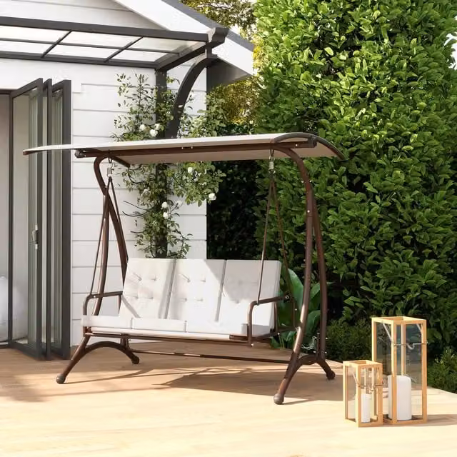 Outsunny 3 Seater Garden Swing Seat Bed with Adjustable Canopy and Cushions, Grey