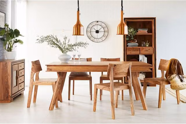 IH Design IN Modern Sheesham Wood Dining Set with Rectangular Table and 6 Chairs in Brown