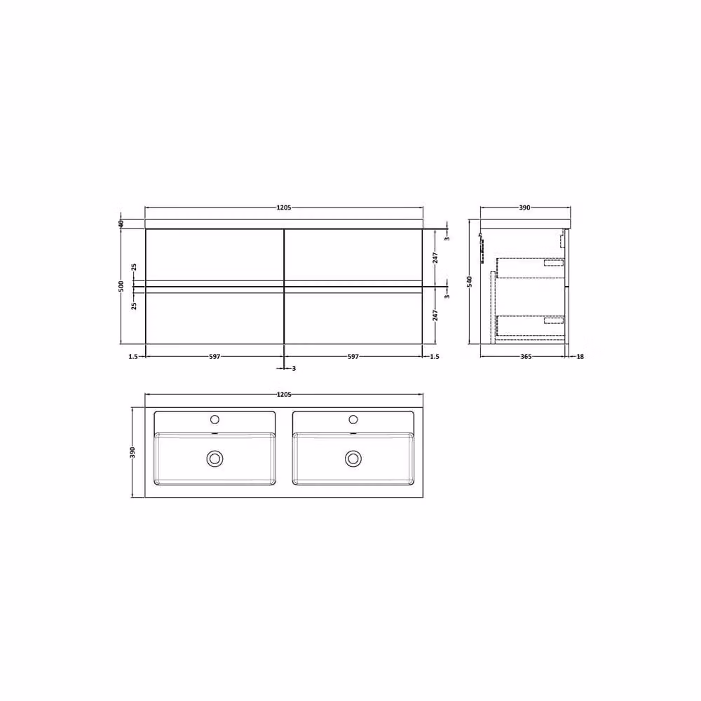 Balterley Mavesyn 4 Drawer Wall Hung Vanity Basin Unit, Satin White, W: 120 cm – 1