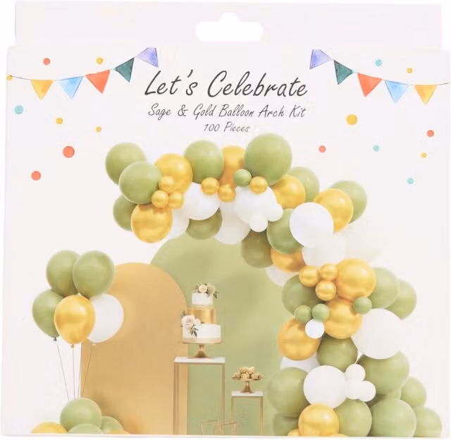Lets Celebrate Organic Balloon Arch Kit in Green and Gold for Birthdays