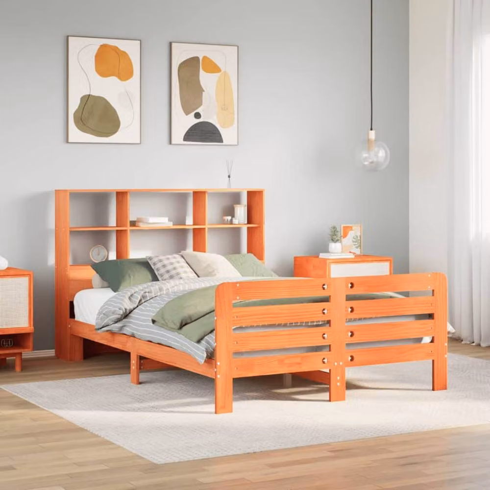 Berkfield Home Solid Wood Pine Full Bed Frame in Wax Brown, W/D/H: 140 x 200 cm – 2