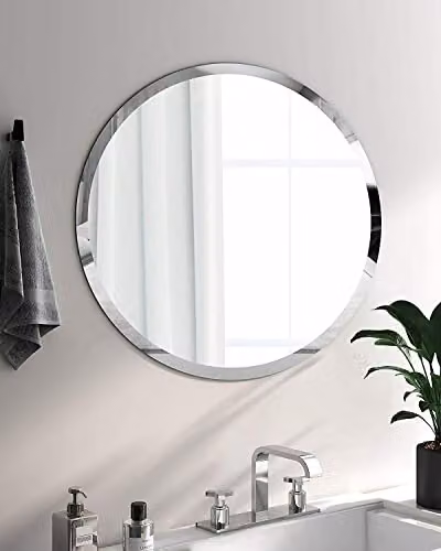 DEENZ Round Frameless Wall Mounted Mirror in Silver or Black, W: 50 cm, H: 50 cm – 3