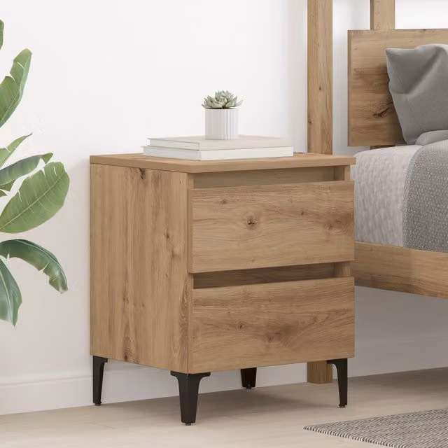 Berkfield Home Artisan Oak Bed Cabinet in Brown, W/D/H: 40 x 35 x 50 cm