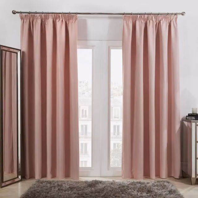 Dreamscene Blush Pink Pencil Pleat Blackout Thermal Curtains, Pair, Width: 137 cm, Height: 167 cm