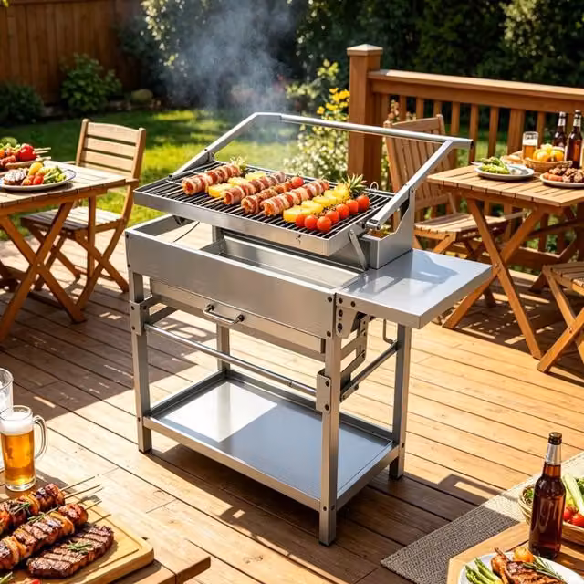 Gr8 Garden Stainless Steel Charcoal BBQ Grill with Flip Grate and Side Shelf, Silver, W/D/H: 110 x 80 x 100 cm