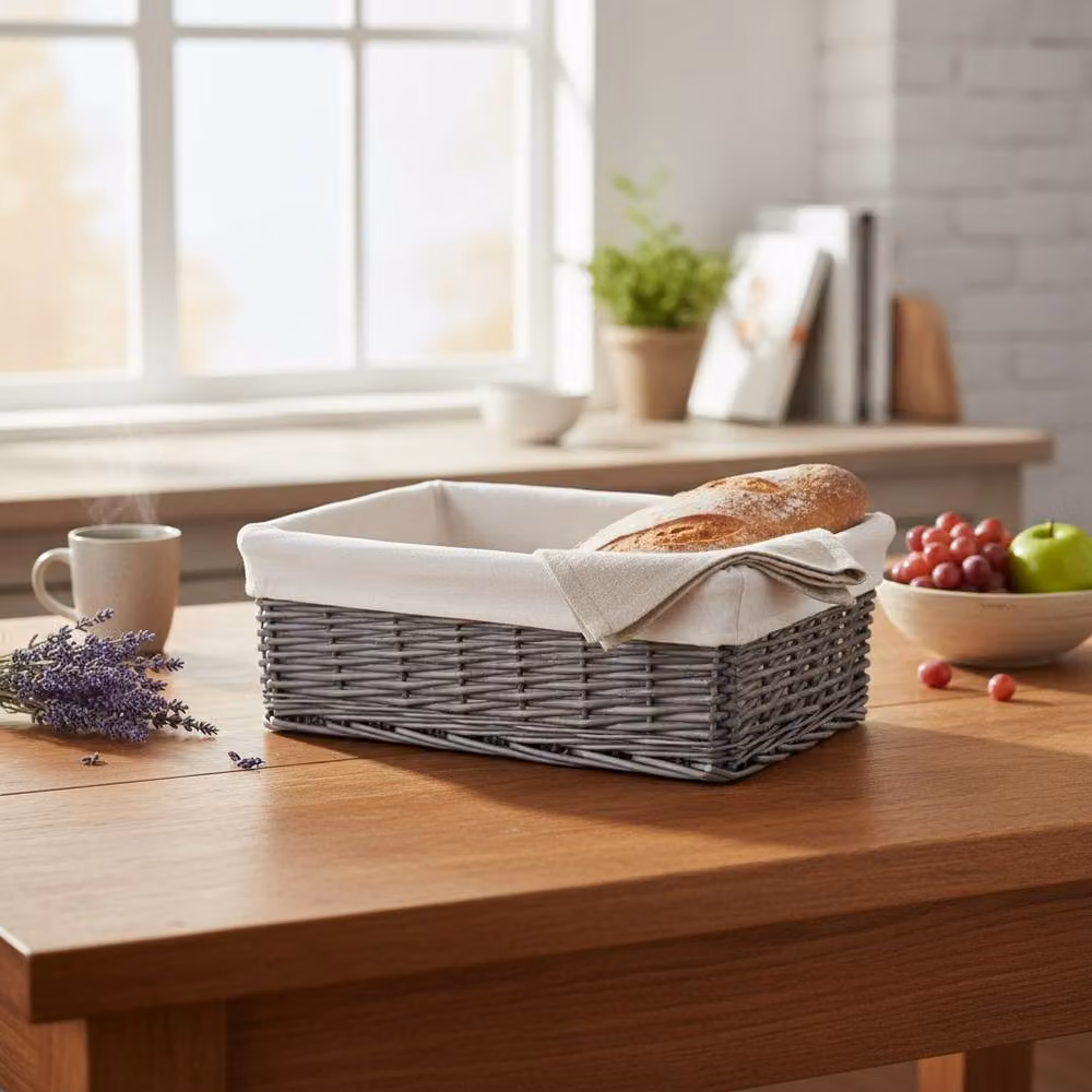 Red Hamper Set of 4 Rectangular Wicker Trays with Grey Cotton Liners – 2