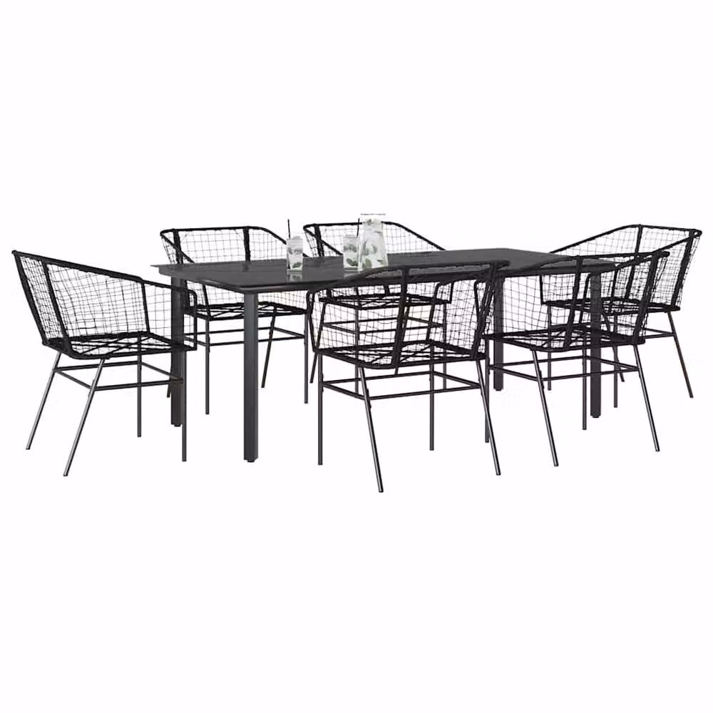Berkfield Home 7 Piece Black Poly Rattan and Glass Garden Dining Set