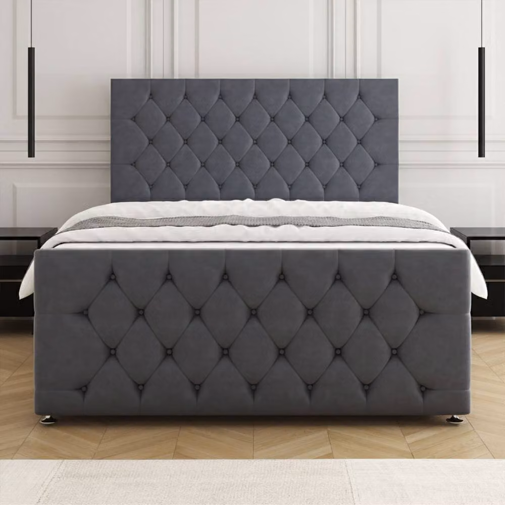 Regional Furnishings Plush Velvet Upholstered Double Divan Bed in Grey, W/D/H: 140 x 200 cm – 2
