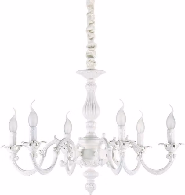 Ideal Lux Justine 6 Light Round Fabric Pendant Light in White