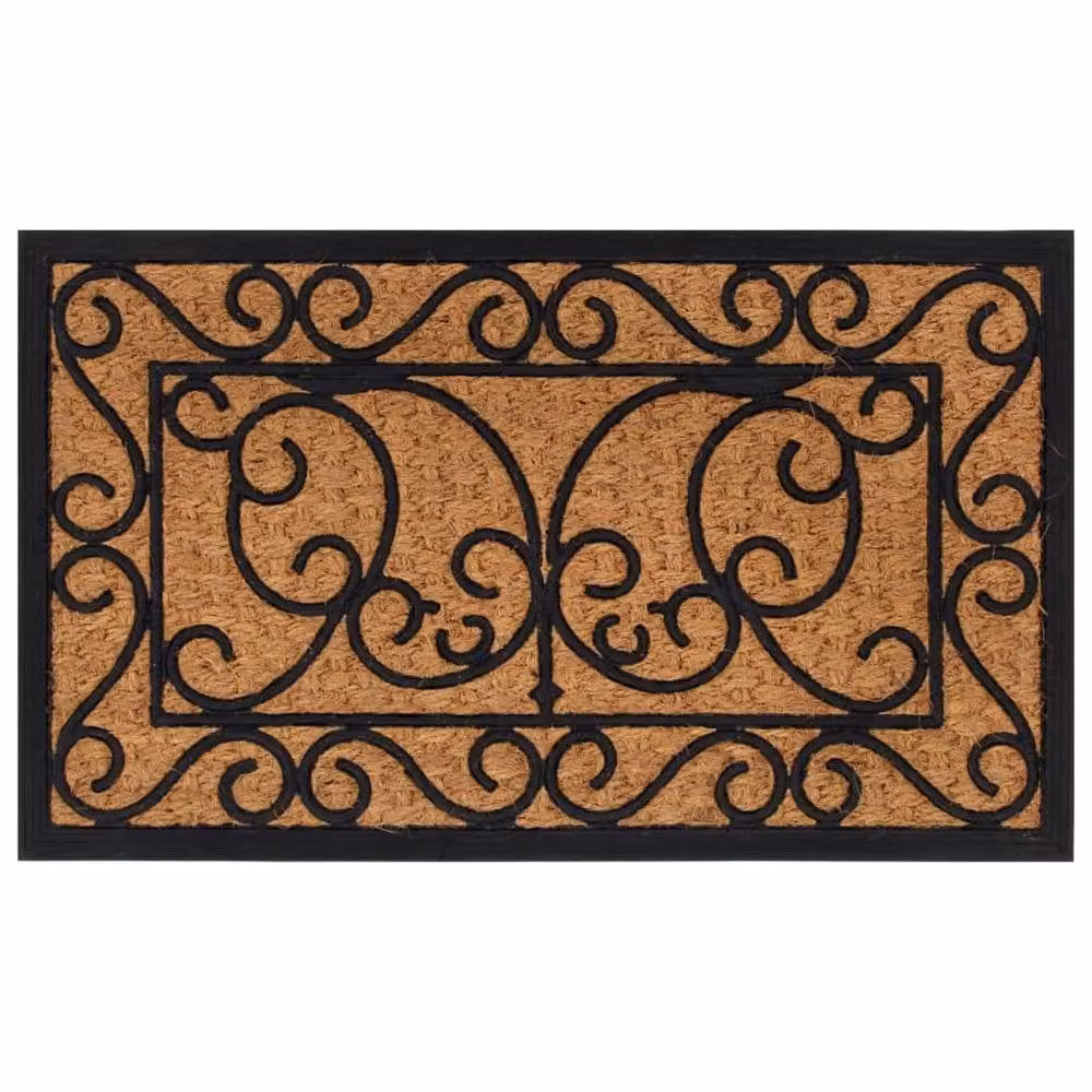 Berkfield Home Durable Rectangular Door Mat in Brown and Black, W/D: 75 x 45 cm, Rubber and Coir – 1