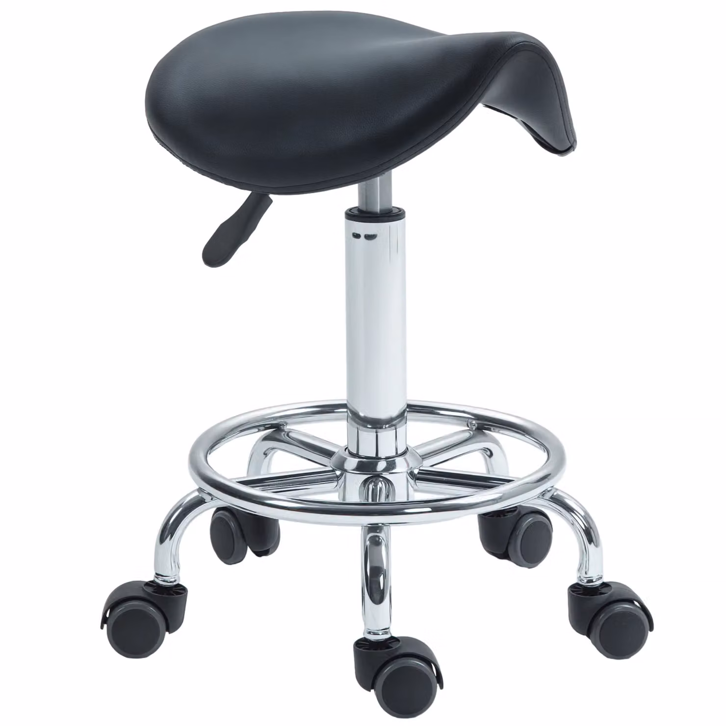HOMCOM Black Rolling Saddle Stool with Castors and Synthetic Leather Seat for Salon, Massage, Beauty and Tattoo Use – 2