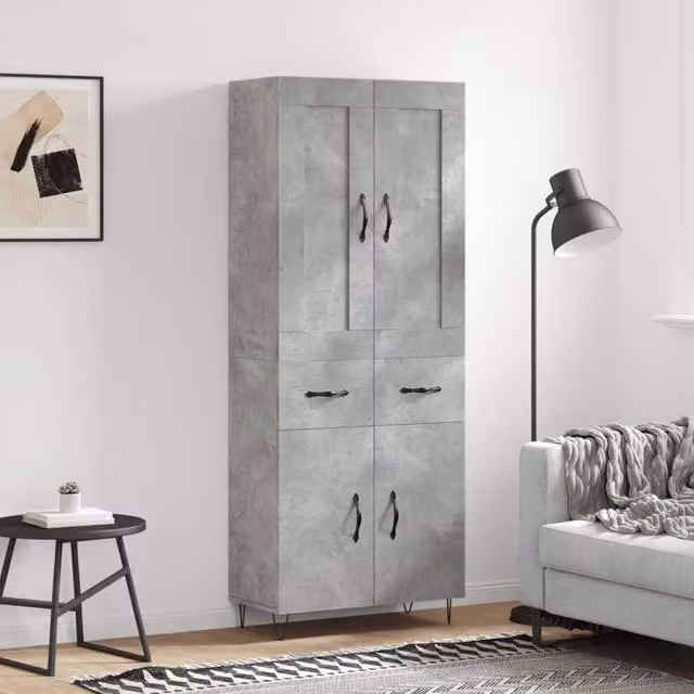 Berkfield Home Highboard in Concrete Grey, W/D/H: 69.5 x 34 x 180 cm – 1
