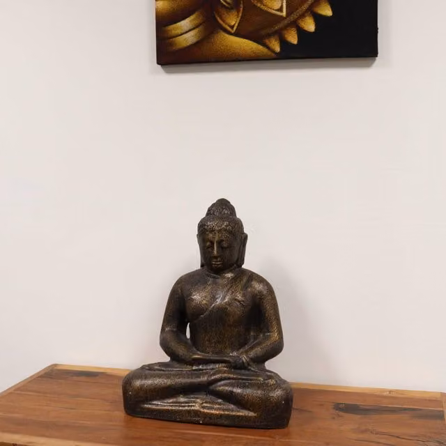 KDMK Antique Gold Buddha Statue, Tabletop Organic Design, W/D/H: 50 x 50 x 50 cm