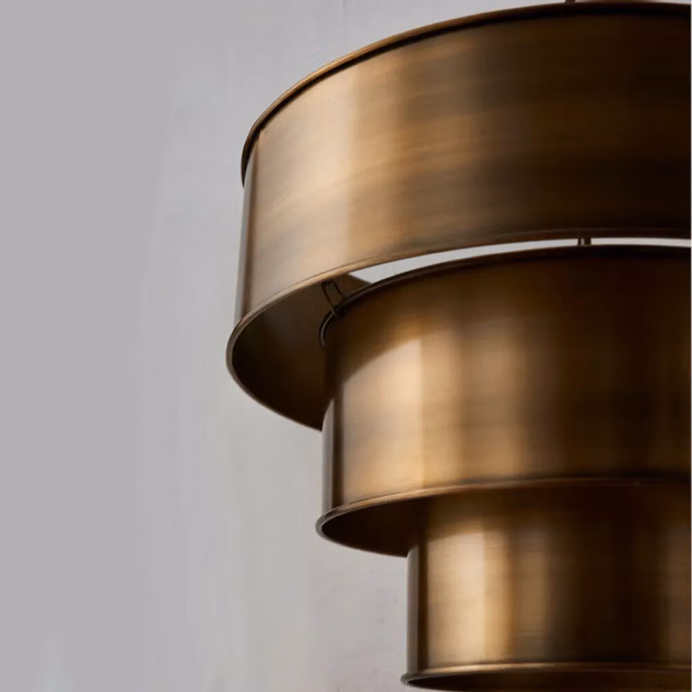 Loops Hanging Ceiling Pendant Light in Aged Brass with 3 Ring Metal Shade – 4