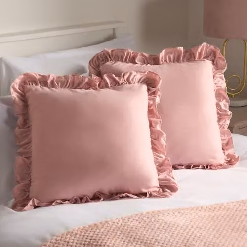 OHS 2 Pack Plain Faux Linen Frill Cushion Covers, Pink, W/D/H: 45 x 45 x 45 cm