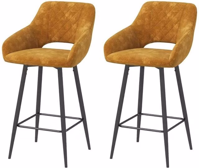Chilli Seating Set of 2 Yellow Velvet Armless Modern Bar Chairs with Metal Legs