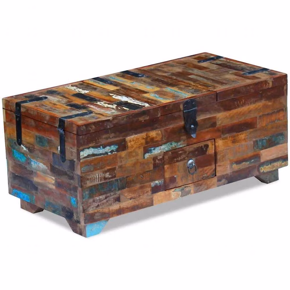 Berkfield Home Beautiful Coffee Table Box Chest in Multicolour Solid Reclaimed Wood, W/D/H: 80 x 40 x 35 cm – 2