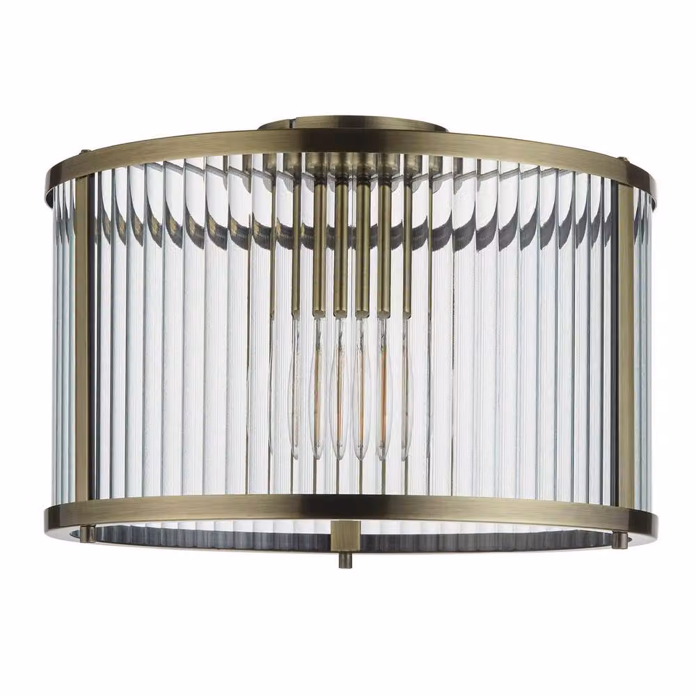 Netlighting Ridgeton Decorative Flush Ceiling Lamp in Gold and Antique Brass with Transparent Glass Shade – 5
