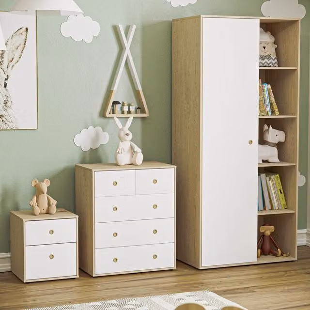 Vida Designs Junior Vida 3 Piece Childrens Bedroom Set in White and Oak