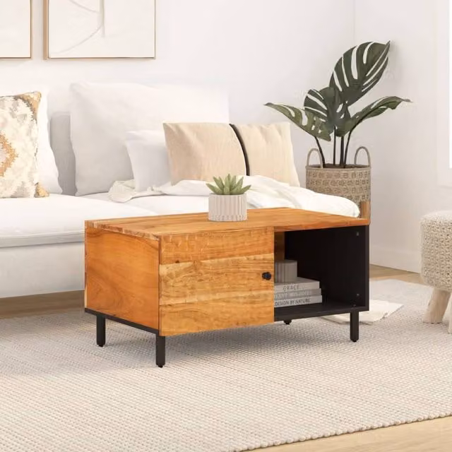 Berkfield Home Beautiful Acacia Wood Coffee Table in Brown, W/D/H: 80 x 50 x 40 cm