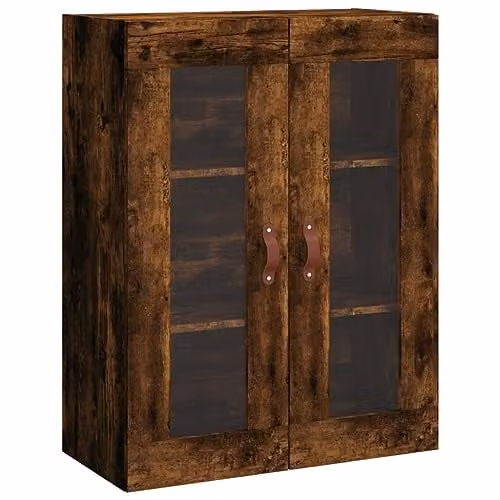 vidaXL Wall Mounted Cabinet in Smoked Oak with Glass Doors, W/D/H: 69.5 x 34.0 x 90.0 cm