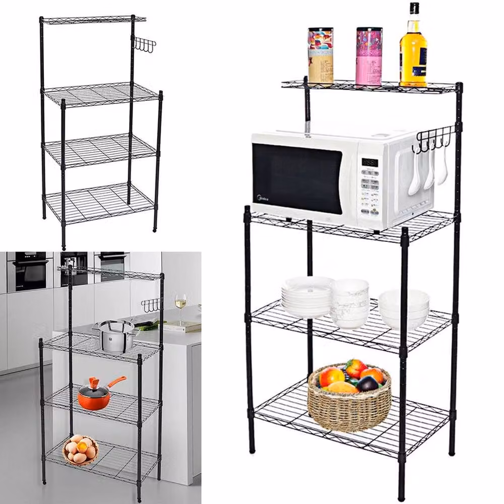 Havendro 4-Tier Black Metal Kitchen Rack and Microwave Stand with 5 Hooks – 2