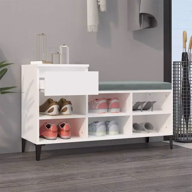 Berkfield Home White Shoe Cabinet with Integrated Seat, W/D/H: 102 x 36 x 60 cm – 1