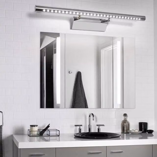 PAWNORA LED Silver Metal Bath Wall Light for Mirror and Cabinet