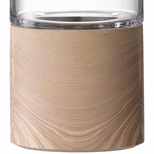 LSA International Lotta Vase in Clear Glass with Ash Wood Base, H36 x W22 x D14.224 cm – 2