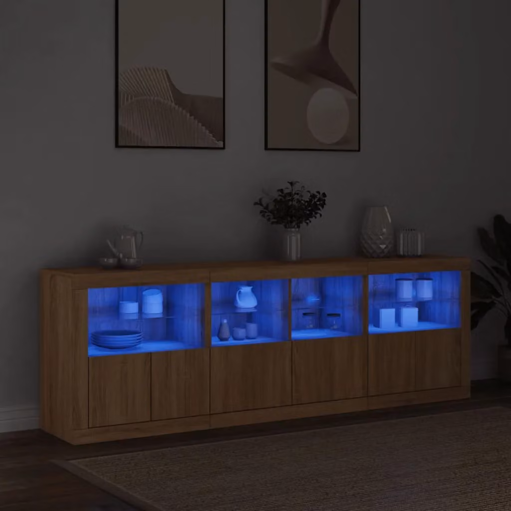 Berkfield Home Modern Sideboard with Integrated LED Lights in Sonoma Oak Brown, W/D/H: 202 x 37 x 67 cm – 3