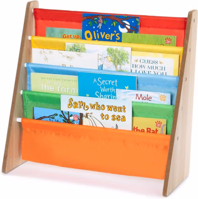 LIVIVO Natural 4 Tier Kids Sling Bookshelf and Storage Rack, Multicolour, W/D/H: 58 x 28 x 58 cm – 1