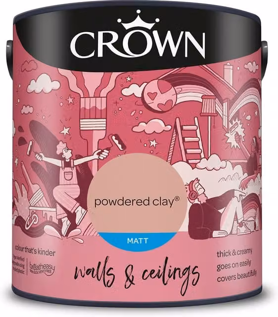 Crown Matt Breatheasy Emulsion Paint in Powdered Clay, Solvent-Free and Water-Based