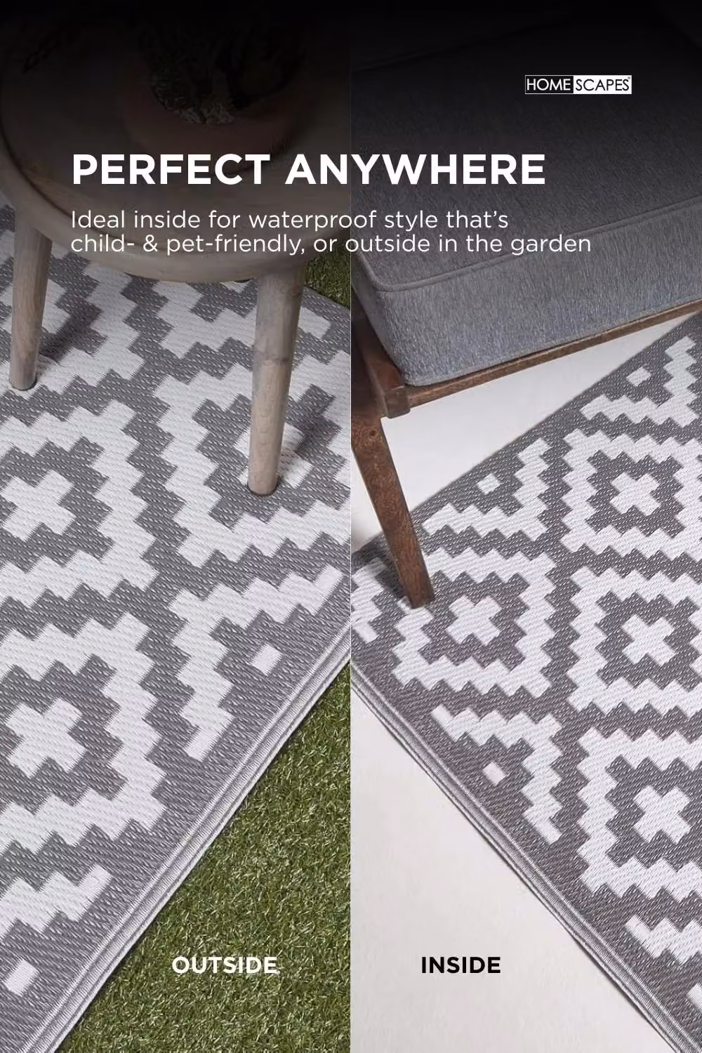 Homescapes Zoe Luxury Reversible Outdoor Rug in White and Grey Geometric Design, W/D: 180 x 270 cm – 4