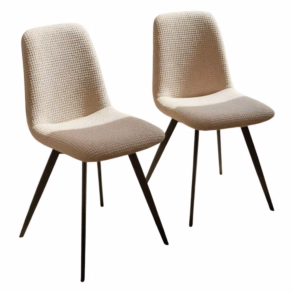 Home Source Ashford Pair of Beige Bouclé Dining Chairs with Metal Legs – 3