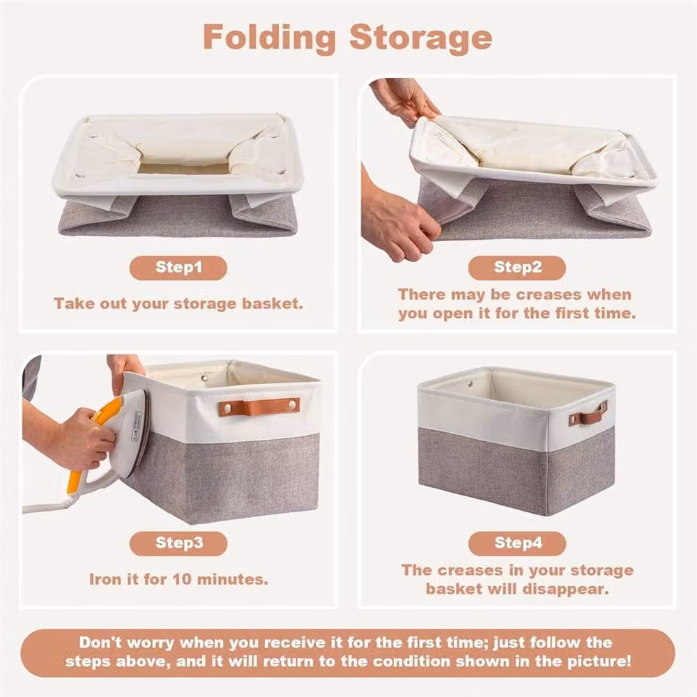 Nordara 4-Pack Foldable Fabric Storage Baskets with Handles, Grey – 3