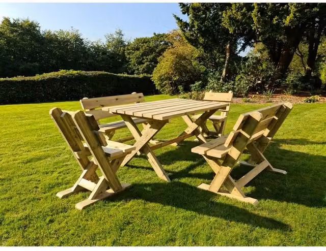 Churnet Valley Garden Furniture Ltd Ashcome 6-Seater Garden Table Set with 2 Benches and 4 Chairs in Brown